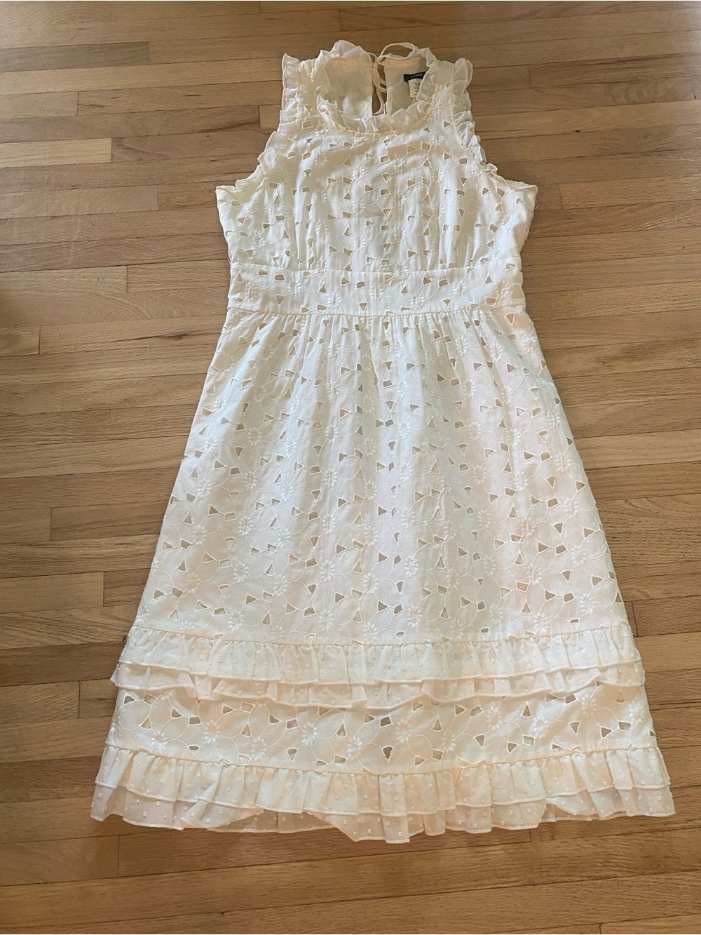 J. Crew white cutout lace ruffle coquette breezy sleeveless pref night dress 4